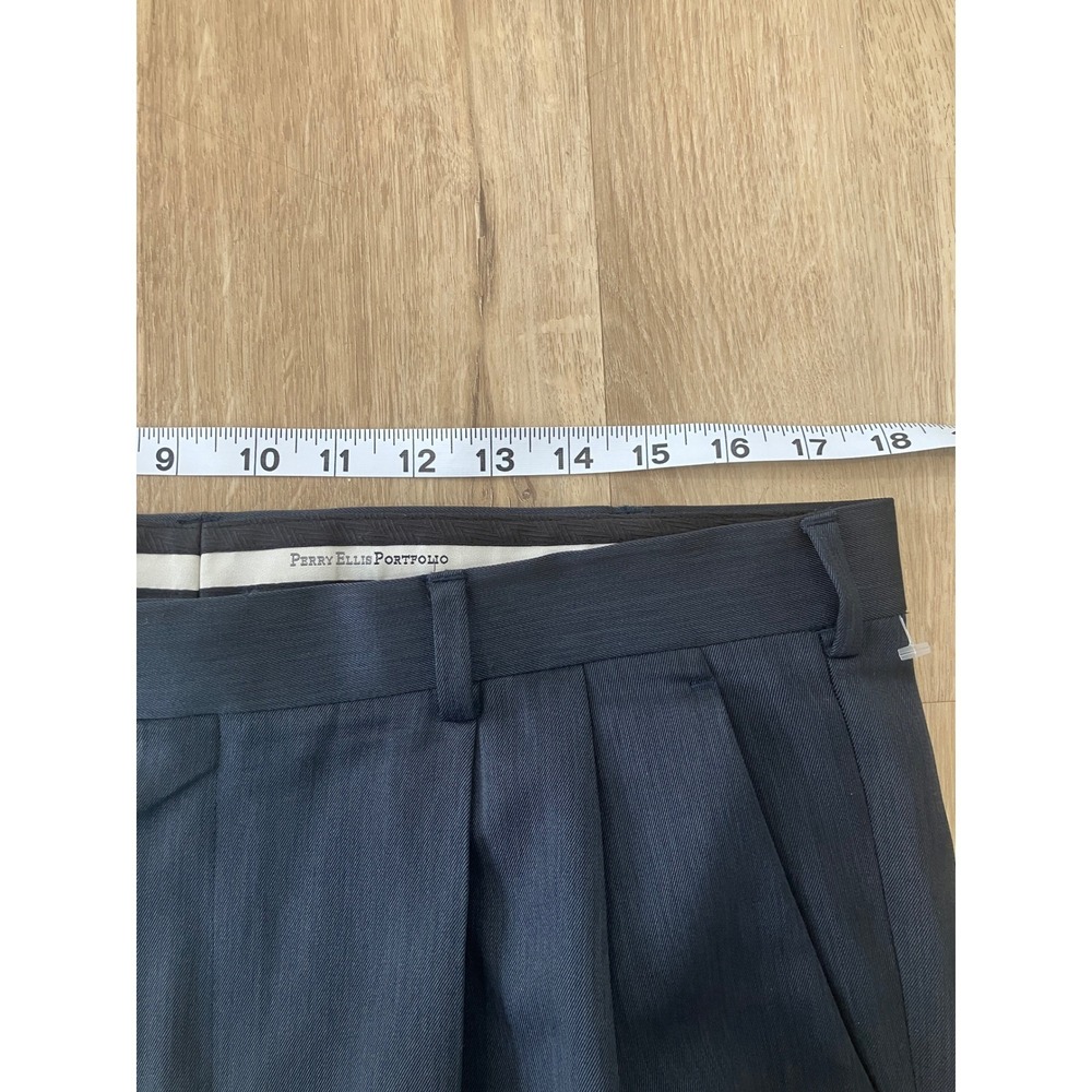 Perry Ellis Portfolio Mens Pleated Dress Pants Dark Gray Cuffed 34x28 - Picture 3 of 4